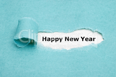 Happy New Year Torn Blue Paper Greeting Card