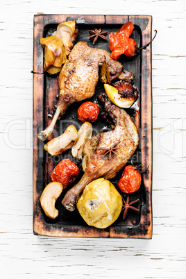 Duck meat with vegetable garnish
