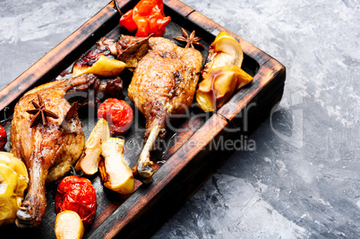 Duck meat with apple