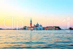 San Giorgio Maggiore island at sunrise, view from the pier near