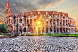 The Coliseum in Rome at sunset, no people