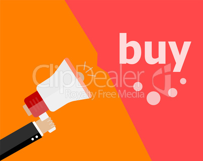 buy digital. flat design business concept. marketing business man holding megaphone for website and promotion banners.