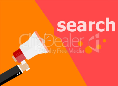 flat design business concept. search digital marketing business man holding megaphone for website and promotion banners.