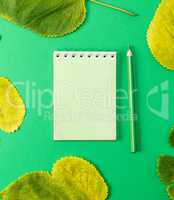 notebook on a green background