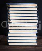 stack of books in a blue cover