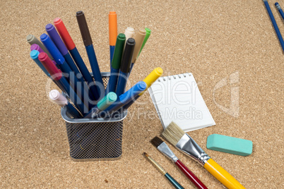 basket with makers pens