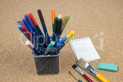 basket with makers pens