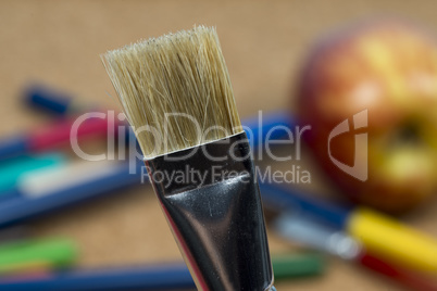 detail of brush bristles on cork background.