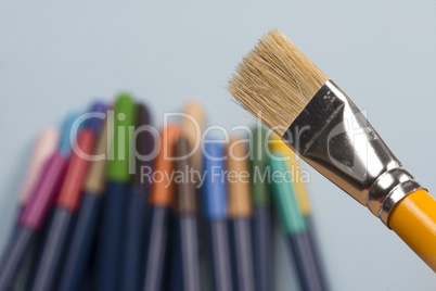 detail of brush bristles on blue background.