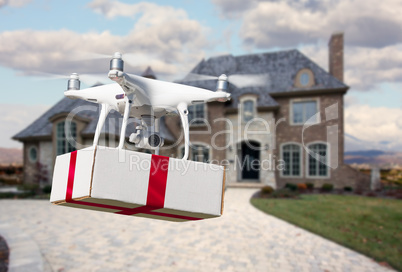 Unmanned Aircraft System (UAV) Quadcopter Drone Delivering Box