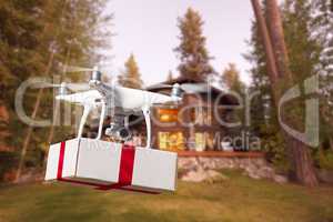 Unmanned Aircraft System (UAV) Quadcopter Drone Delivering Box W