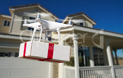 Unmanned Aircraft System (UAV) Quadcopter Drone Delivering Box