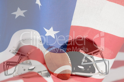 Composite image of american football with helmets