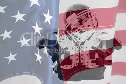 Composite image of close up of sports helmet with chest protector