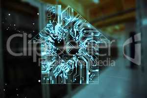 Composite image of house shape over circuit board