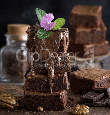 Square pieces of chocolate cake