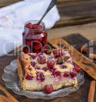 piece of cottage cheese cake and cherry berries