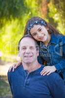 Cute Young Mixed Race Girl And Caucasian Grandfather Outdoors