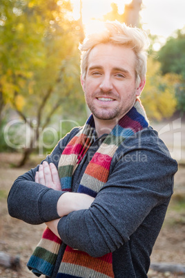 Handsome Young Adult Male Wearing Scarf Portrait Outdoors