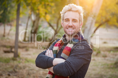 Handsome Young Adult Male Wearing Scarf Portrait Outdoors