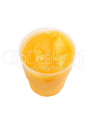 yellow honey in plastic figured container isolated on white back