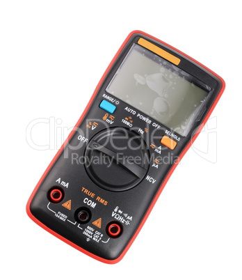 black digital multimeter isolated on white background at dry day
