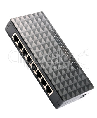 black 8 Port Plastic Ethernet Switch isolated on white backgroun