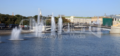 many fountain on river