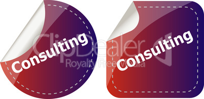 consulting word on stickers button set, label, business concept