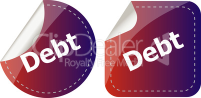 debt word on stickers button set, business label