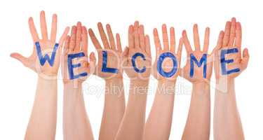 Many Hands Building English Word Welcome, Isolated