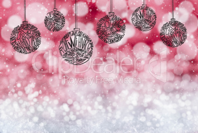 Christmas Tree Ball Ornament, Copy Space, Red Background, Snow