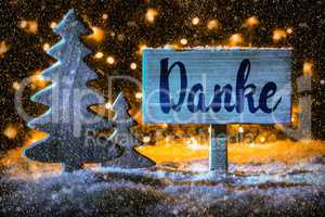 Sign, Christmas Tree, Snow, Calligraphy Danke Mean Means Thank You