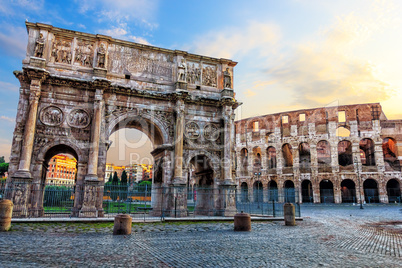 The Coliseum and the Arch of Constantine in Rome. Italy
