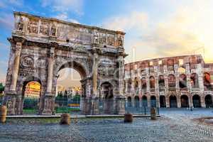 The Coliseum and the Arch of Constantine in Rome. Italy