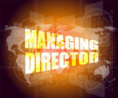 managing directors words on digital screen background with world map