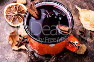 Traditional mulled wine in mug