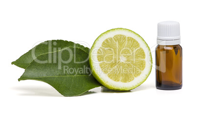 Lemon essential oil with two side leaves