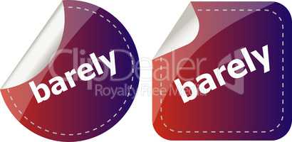 barely word on stickers button set, business label