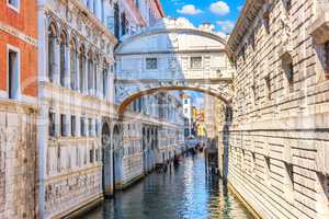The Bridge of Sighs over the canal of Venice, Italy