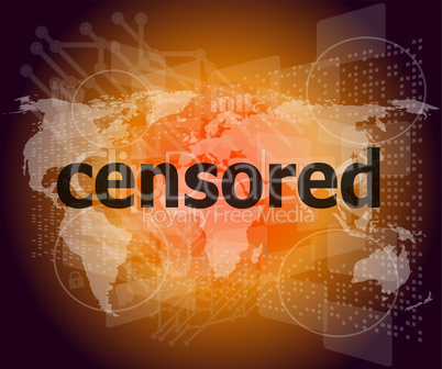 censored text on digital touch screen - social concept