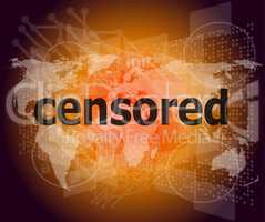 censored text on digital touch screen - social concept
