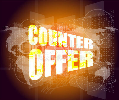 counter offer words on digital screen background with world map