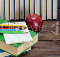 multicolored wooden pencils and a red apple