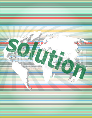 The word solution on digital screen, business concept of citation, info, testimonials, notice, textbox