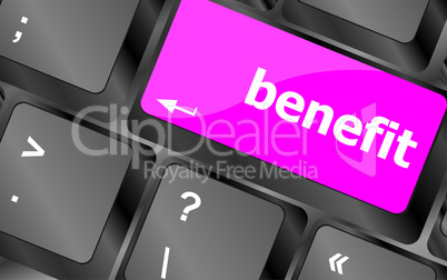 benefit button on keyboard key with soft focus