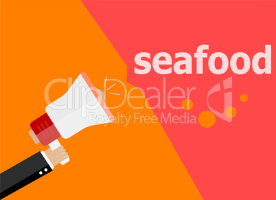 flat design business concept. Seafood. digital marketing business man holding megaphone for website and promotion banners.
