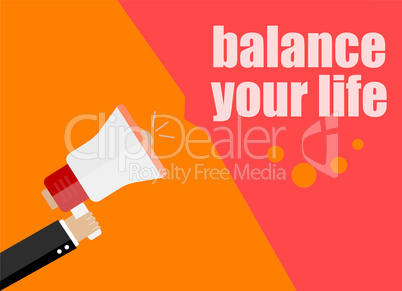 flat design business concept. balance your life. Digital marketing business man holding megaphone for website and promotion banners.