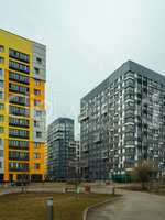 New residential complex. Modern architecture, bright colorful facades and convenient infrastructure. Moscow, Russia