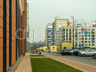 New residential complex. Modern architecture, bright colorful facades and convenient infrastructure. Moscow, Russia